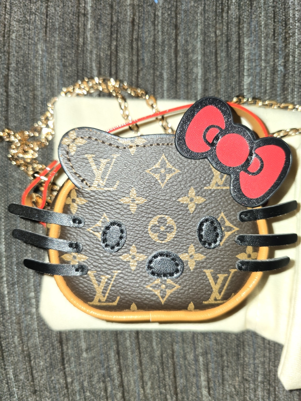 Monogram Hello Kitty Coin Purse Charm - Brown & Red